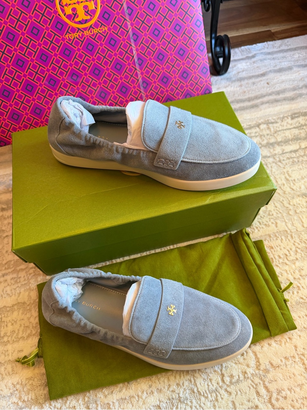 Tory Burch Women's Light Blue Suede Ballet Sport Loafer Flats